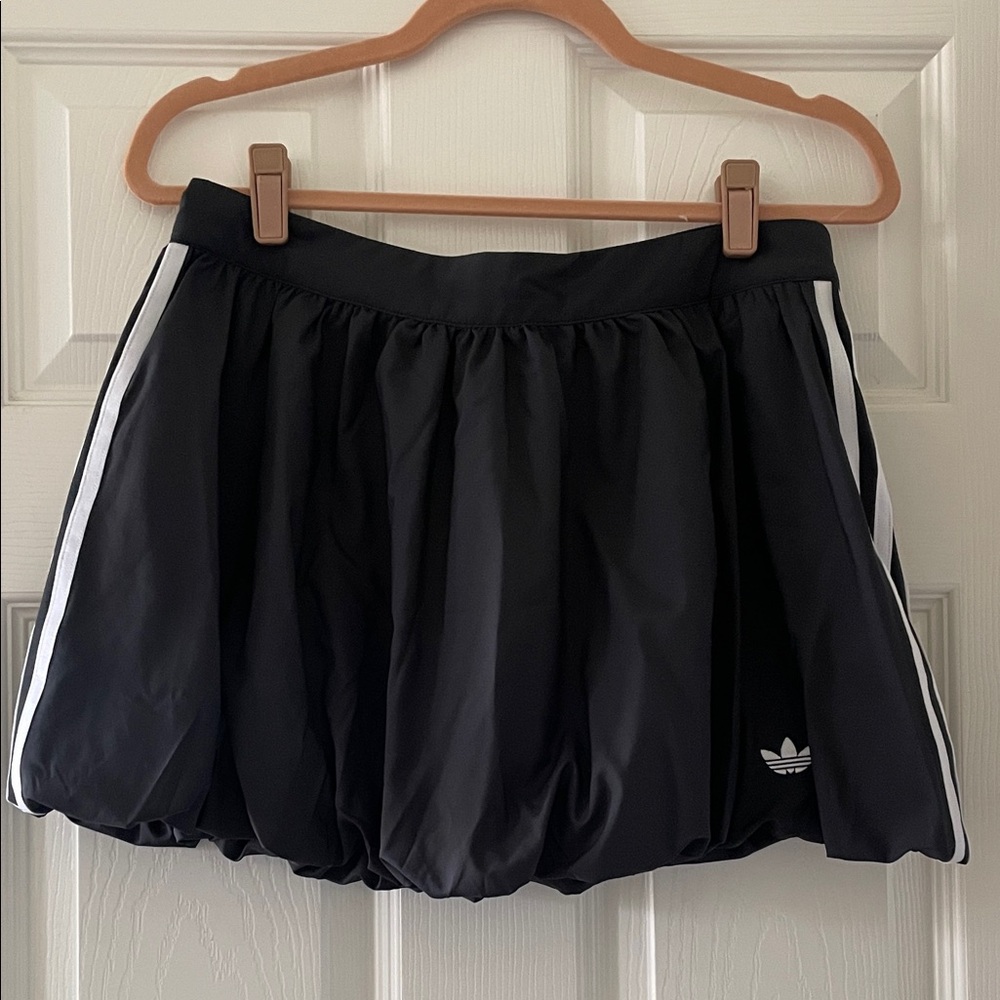NWT ADIDAS Black Bubble Skirt with White Stripes Accents Size 10